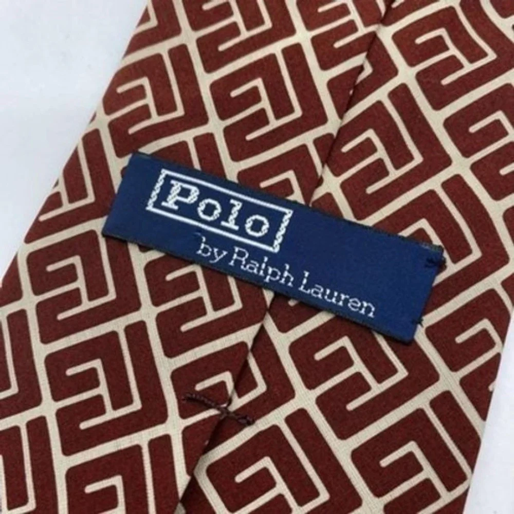 Vintage‎ Polo Ralph Lauren Mens Silk Tie Necktie Wine Abstract Squares USA